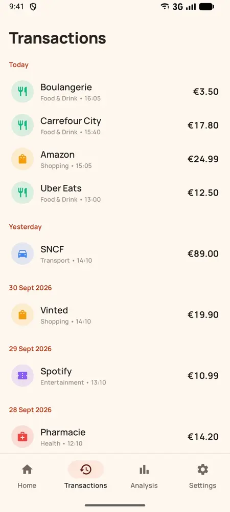 Transaction list