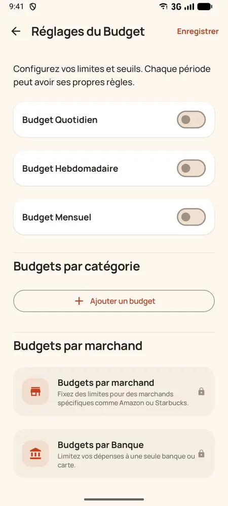 Réglages des budgets