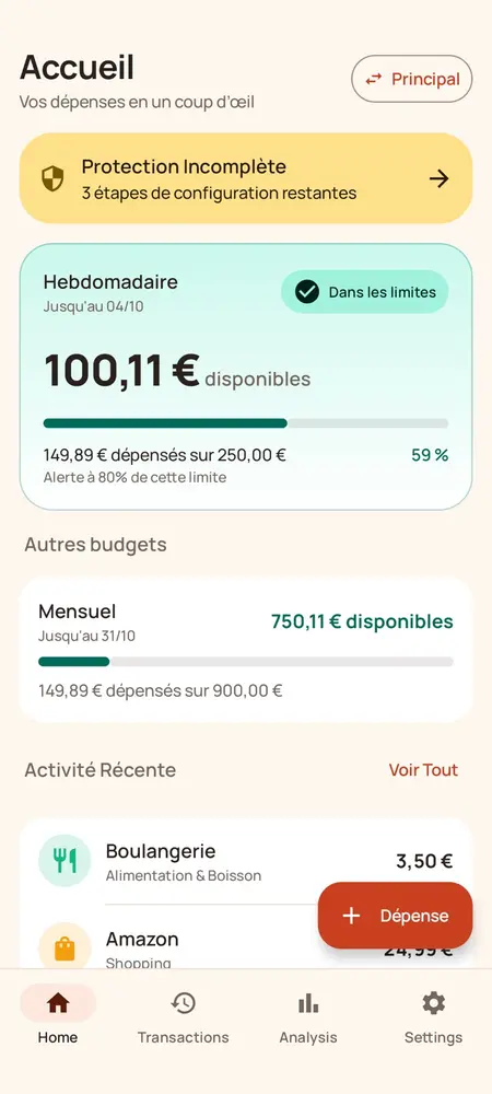 Tableau de bord (thème clair)